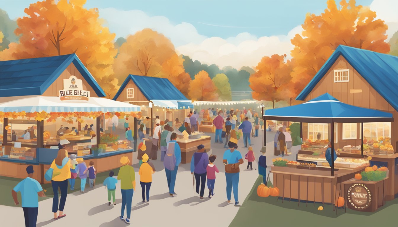 A bustling Fall Festival at Blue Bell Creameries on October 26th. Decorated booths, live music, and families enjoying ice cream and autumn activities