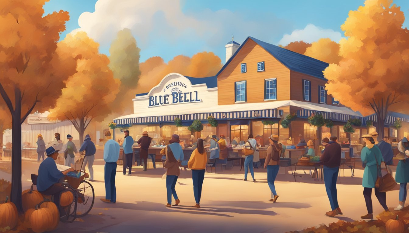 A festive scene at Blue Bell Creameries, with people enjoying fall activities and attractions on 26th October