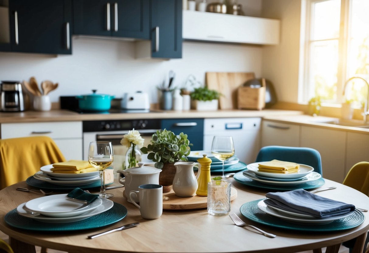 A table with a variety of household items, including kitchenware, bedding, and decor. Prices range from affordable to mid-range