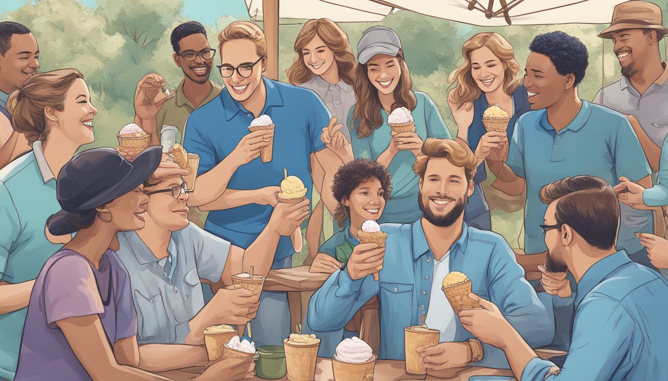 A group of people with various dietary restrictions enjoying a variety of Blue Bell ice cream flavors at a gathering in Austin, TX