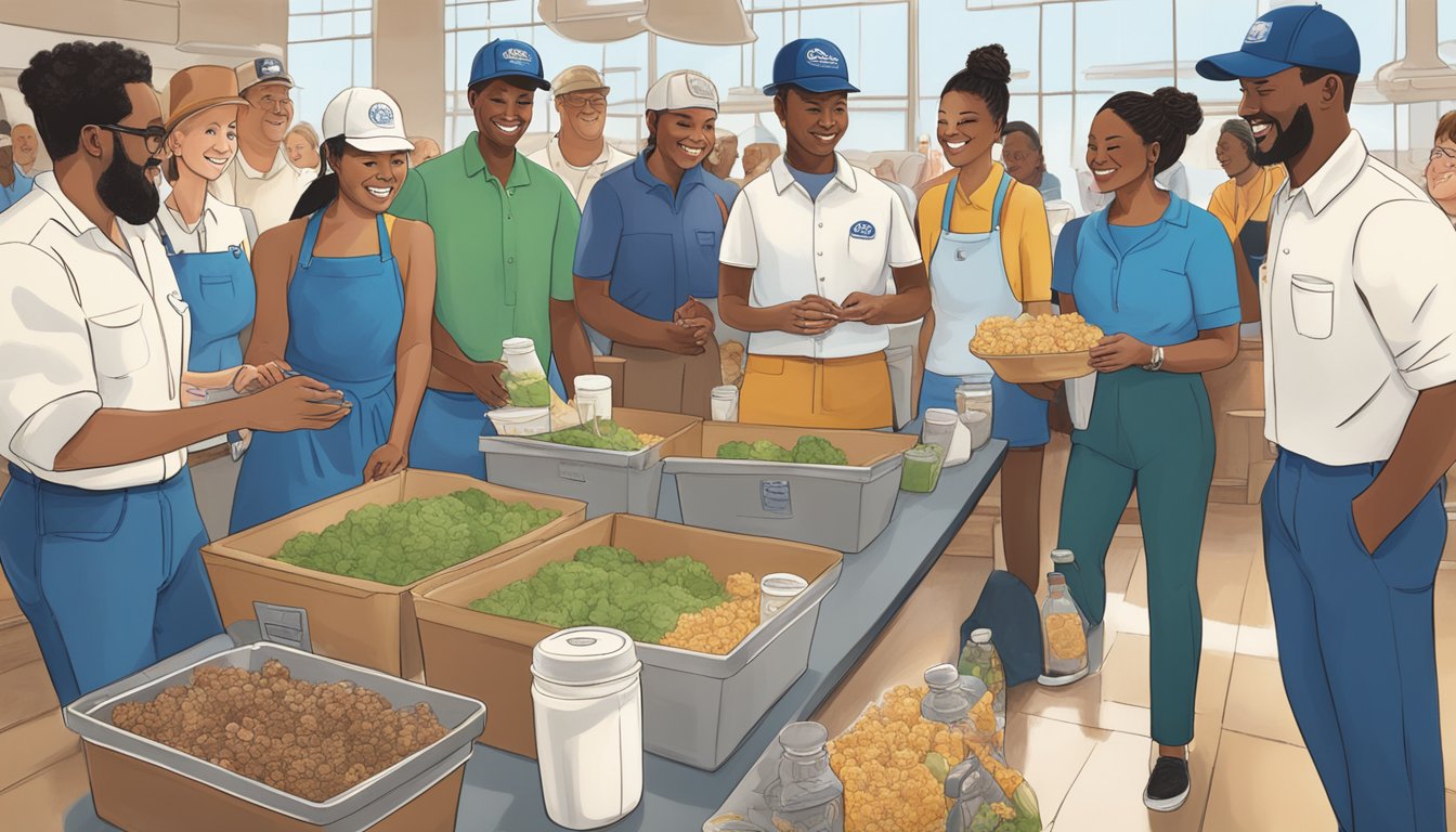 A group of people from diverse backgrounds gather at Blue Bell Creameries in Austin, TX, engaging in community activities that reflect the company's values