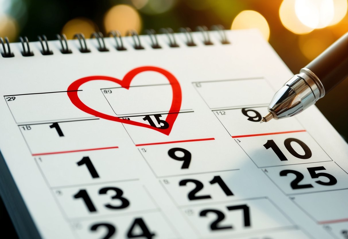 A calendar with a circled date and a heart drawn around it