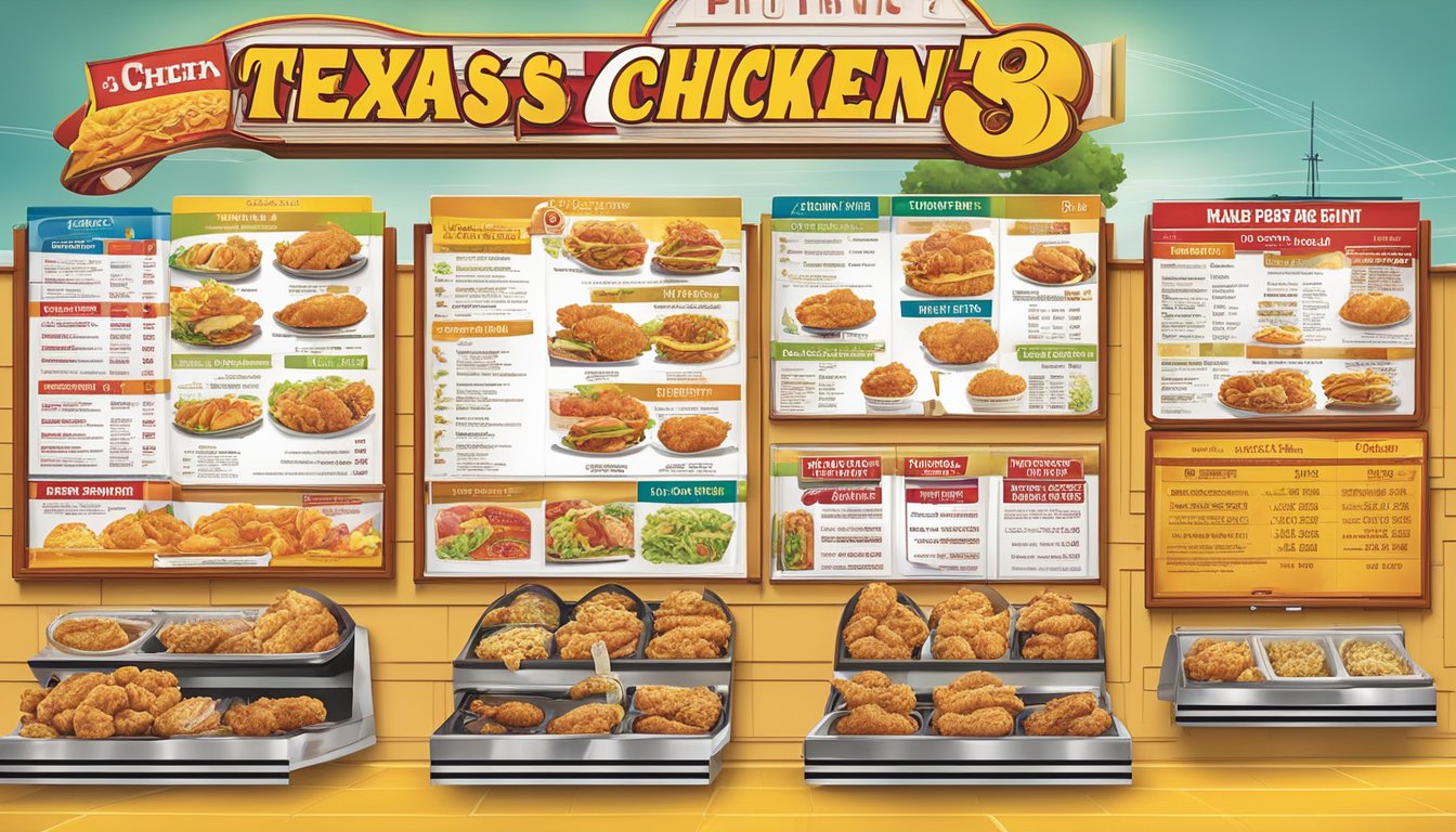 A colorful menu board displaying pricing information for Church's Texas Chicken in Washington