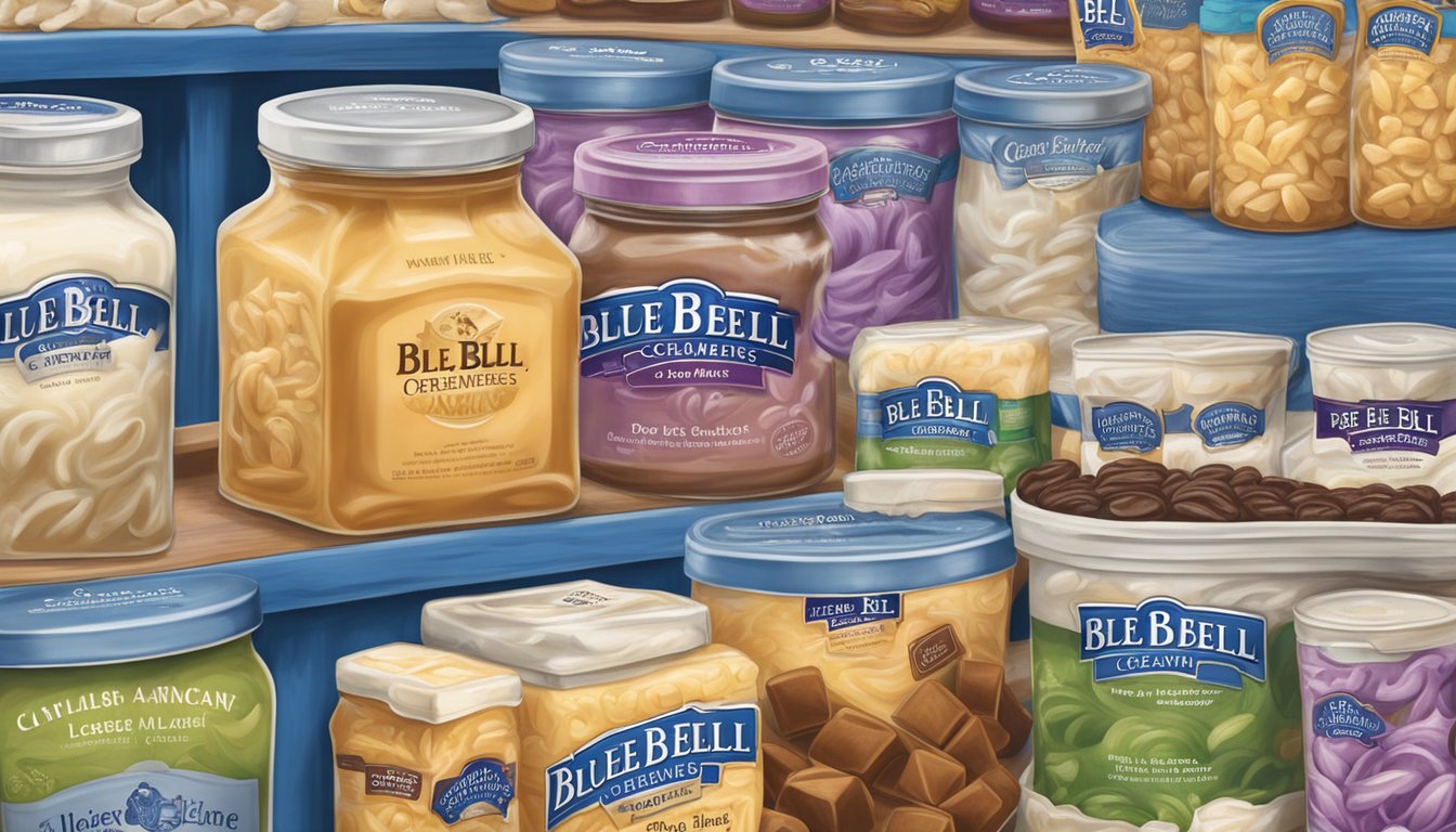 A colorful display of Blue Bell Creameries products and offerings in Lewisville, TX