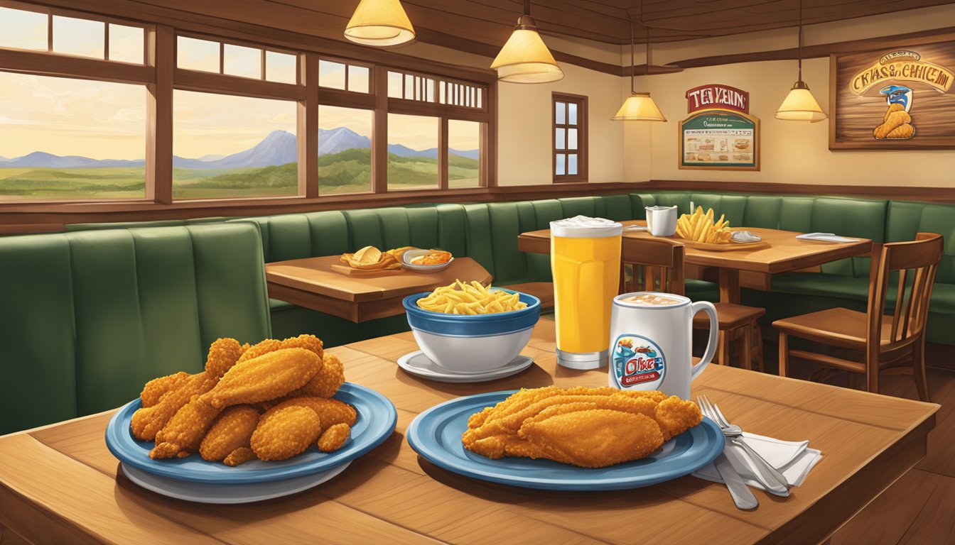 A table set with church's texas chicken menu items in a cozy dining area