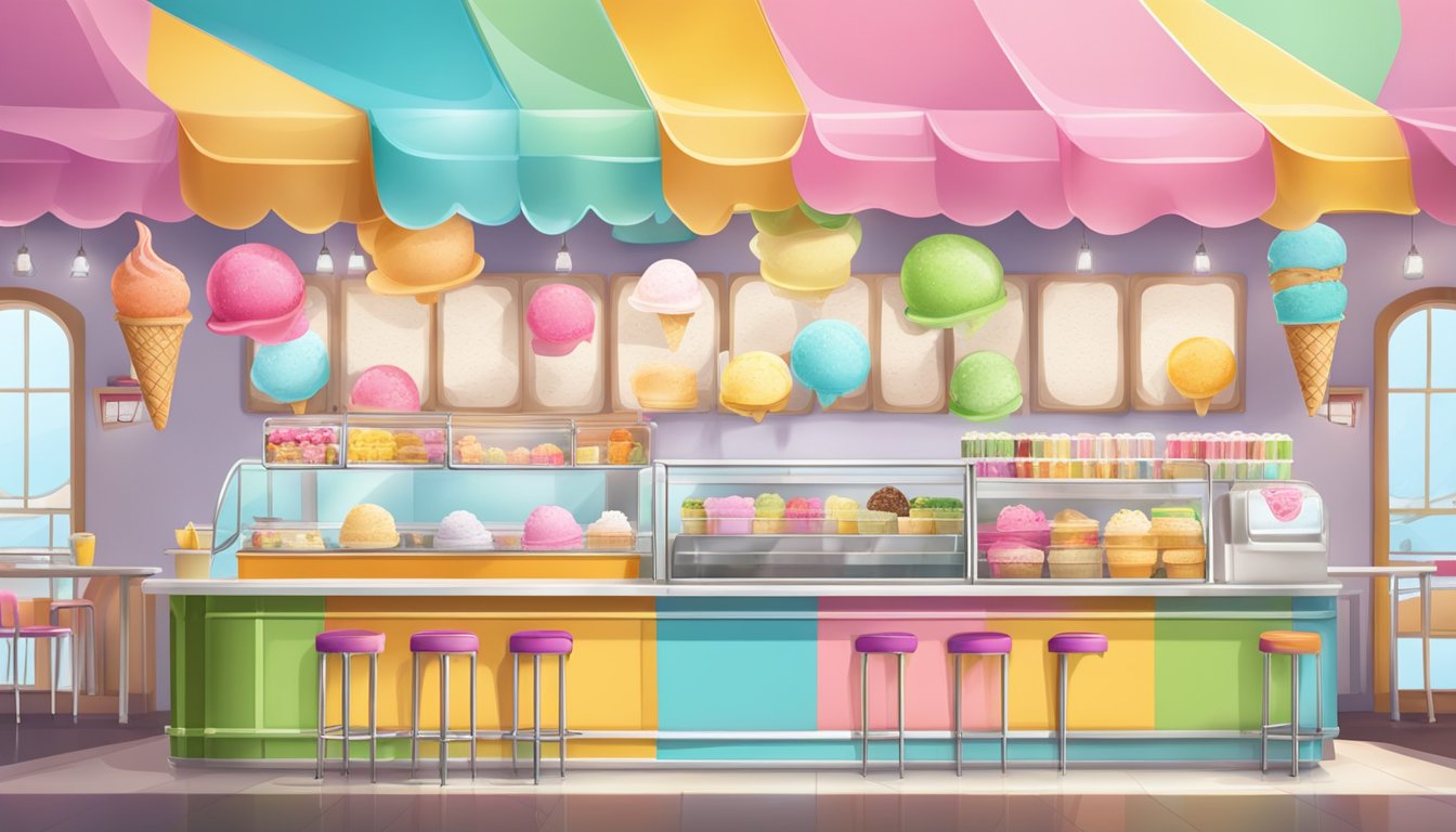 A bright, inviting ice cream parlor with a colorful menu board and a friendly atmosphere