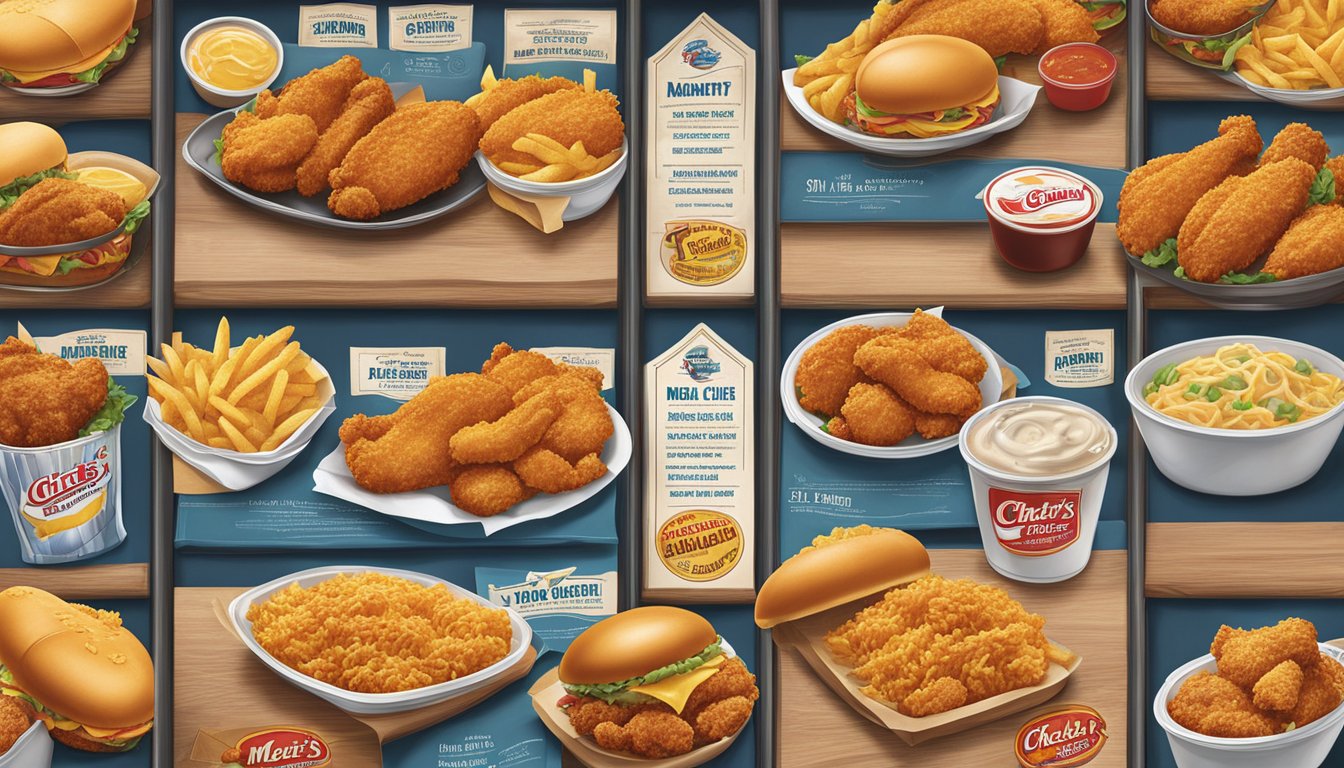 A vibrant menu board featuring Church's Texas Chicken dishes