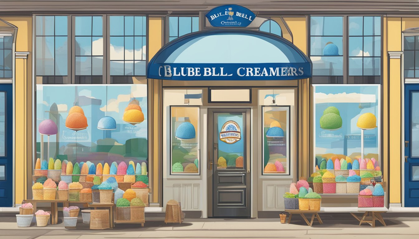 A sunny day at the Blue Bell Creameries in San Antonio, with colorful ice cream products on display