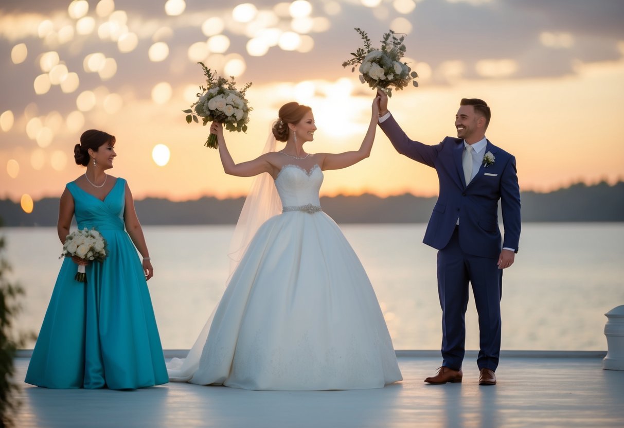 The bride's family pays for the wedding dress, venue, and decorations. The groom's family pays for the rehearsal dinner and the honeymoon