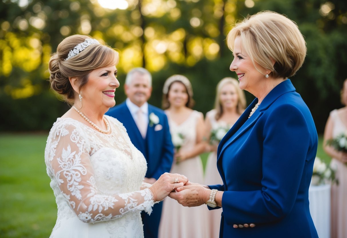 The mother of the bride pays for traditional financial responsibilities such as the wedding dress, bridal party attire, and the rehearsal dinner
