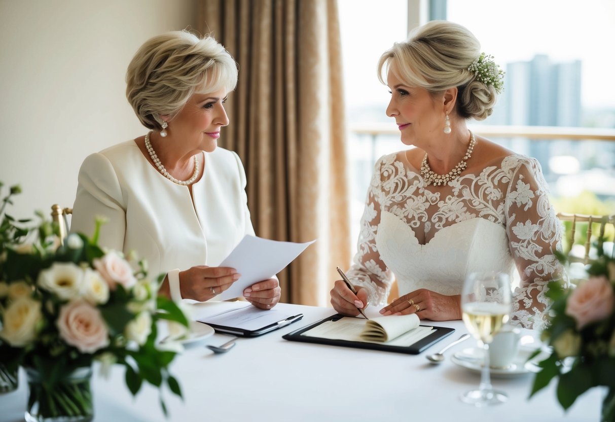 The mother of the bride is seen making various financial investments for the pre-wedding and ceremony, such as venue deposits, catering, and floral arrangements