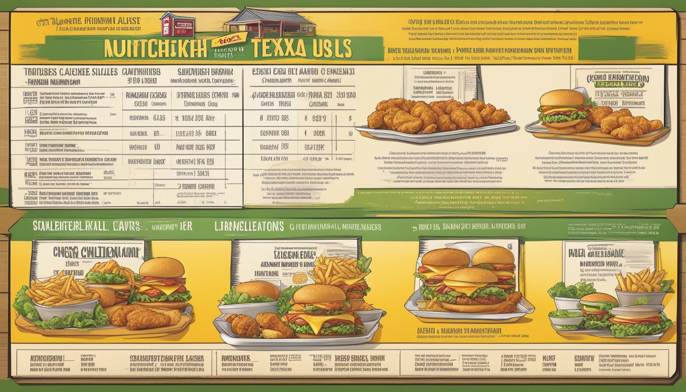 A colorful menu board displays the nutritional information for Church's Texas Chicken in Omaha