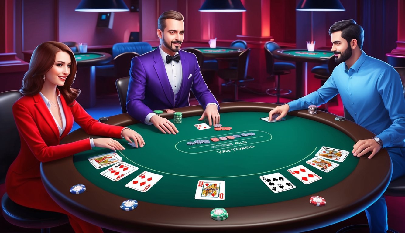 Meja poker virtual dengan dealer langsung dan kartu digital