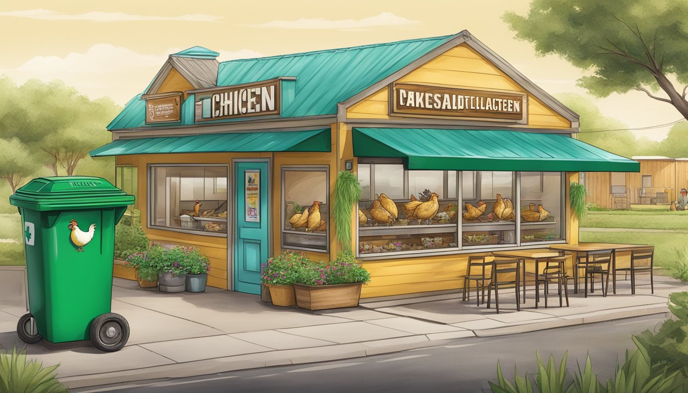 A Texas chicken restaurant with a recycling program, community garden, and donation bin for local charities