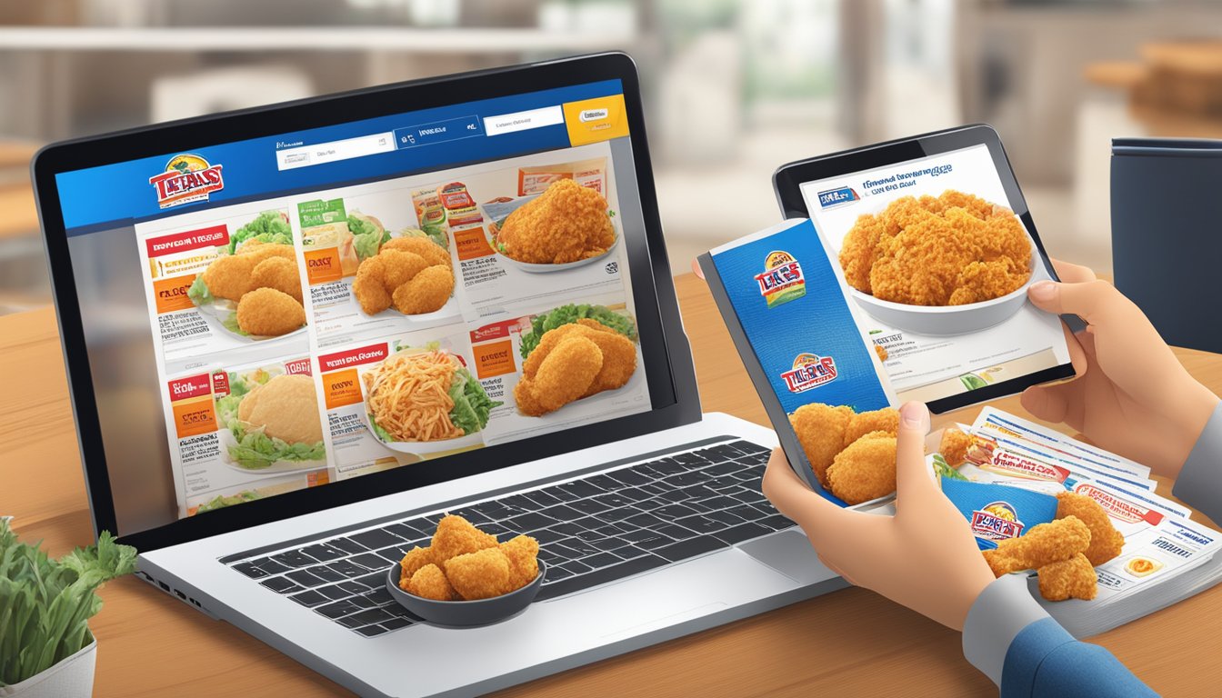 A customer browsing church's texas chicken coupons online, with various delivery options displayed