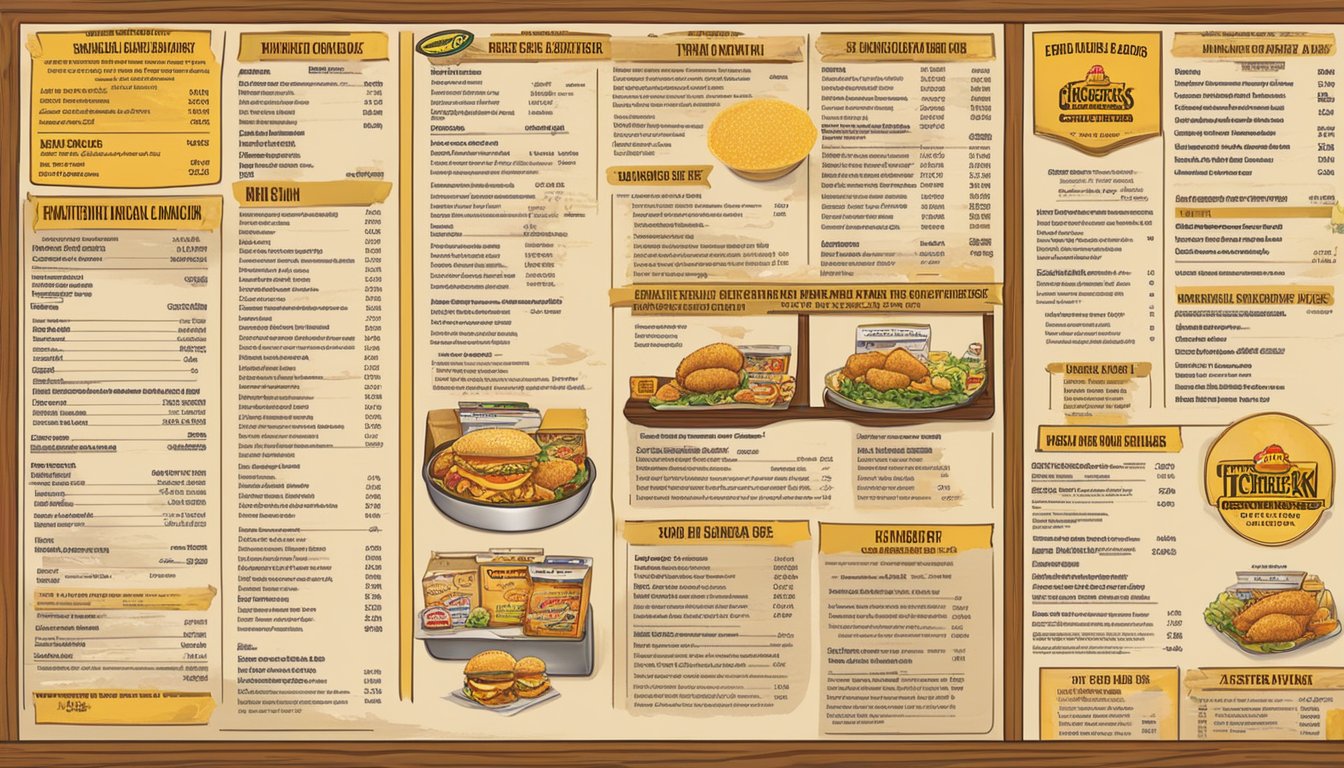 A menu board with nutritional and allergen information for Church's Texas Chicken in Flint