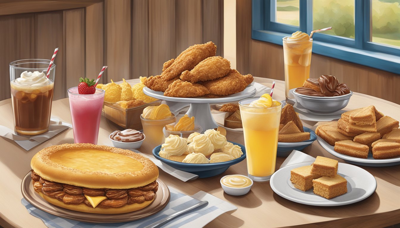 A table with a spread of delicious desserts and drinks from Church's Texas Chicken menu