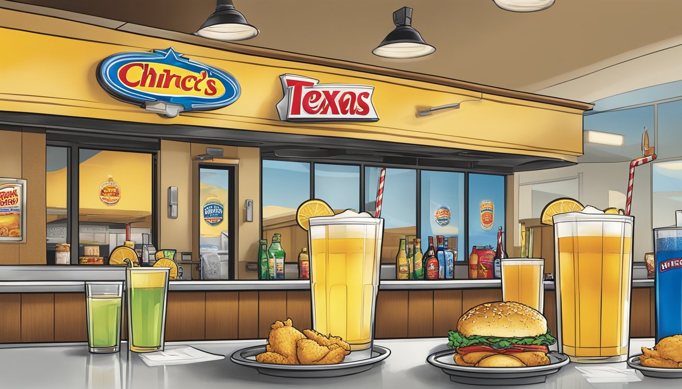 A variety of drinks displayed on a counter at Church's Texas Chicken in Jacksonville