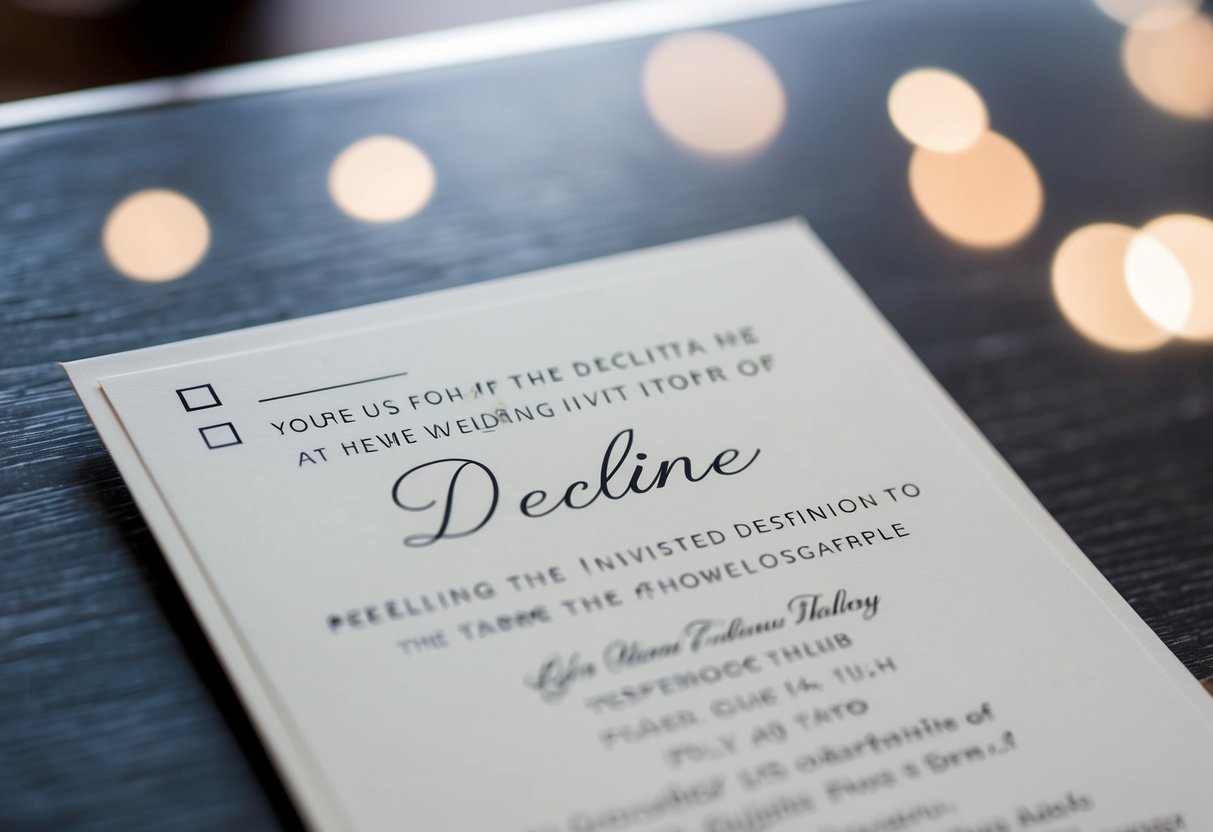 A wedding invitation with a "decline" option checked off
