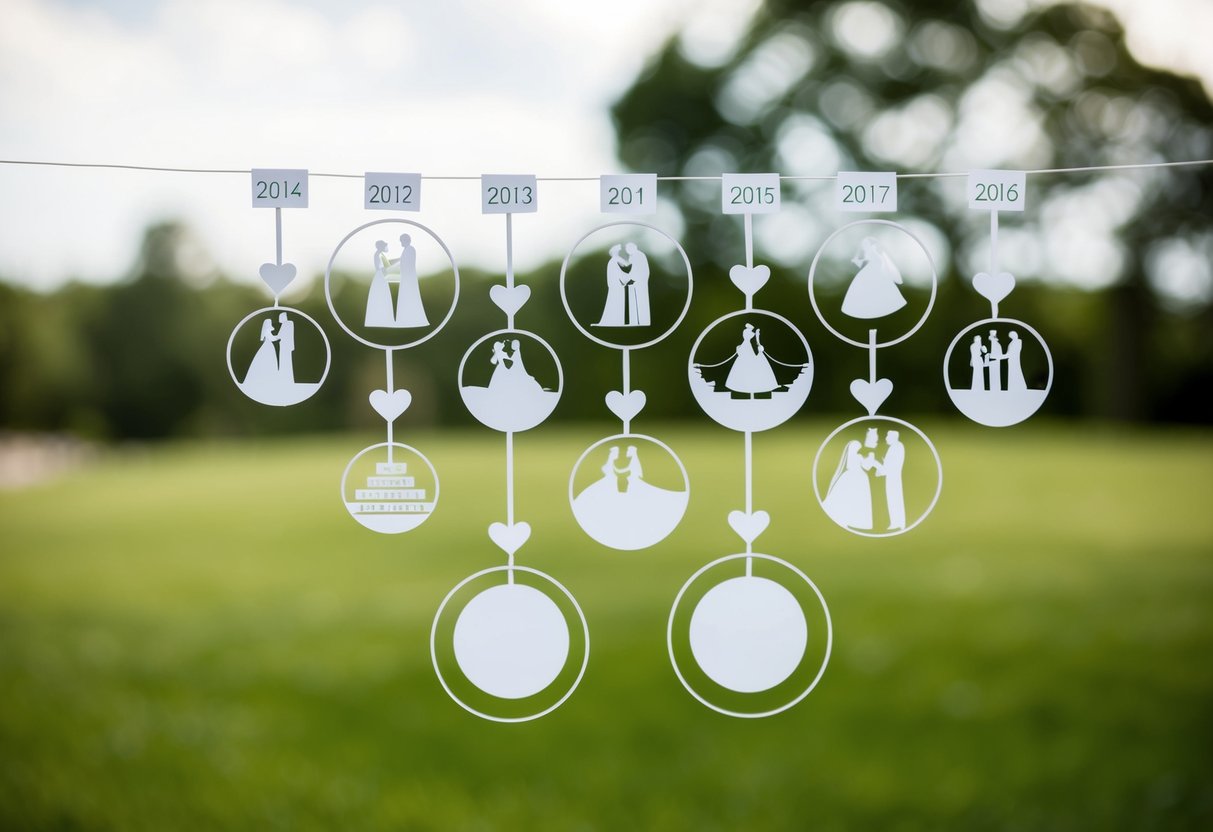 A wedding timeline depicted through a series of overlapping circles, with each circle representing a different stage of the event