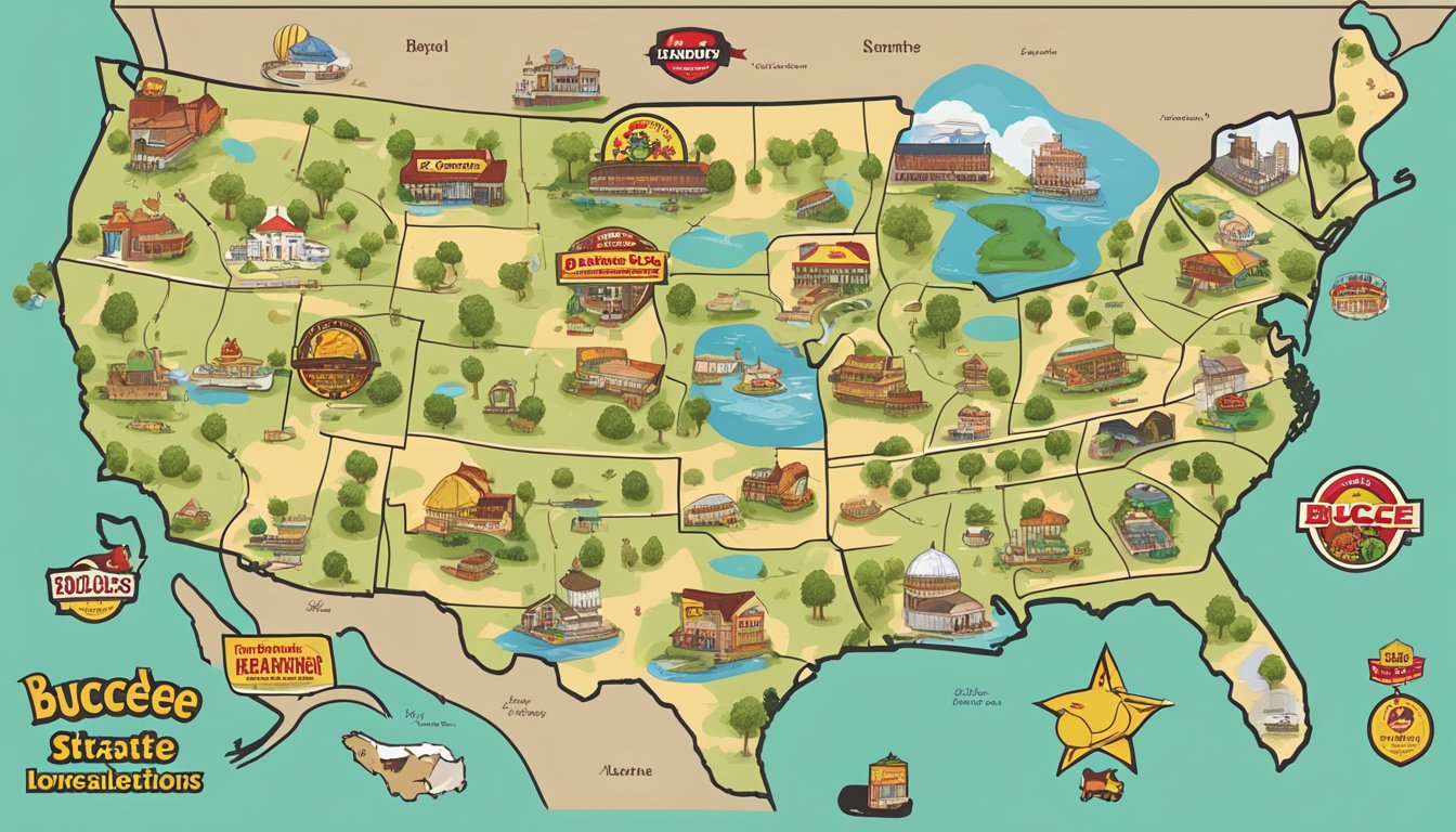 A map showing all Buc-ee's locations across the state, with each store marked by a distinctive icon