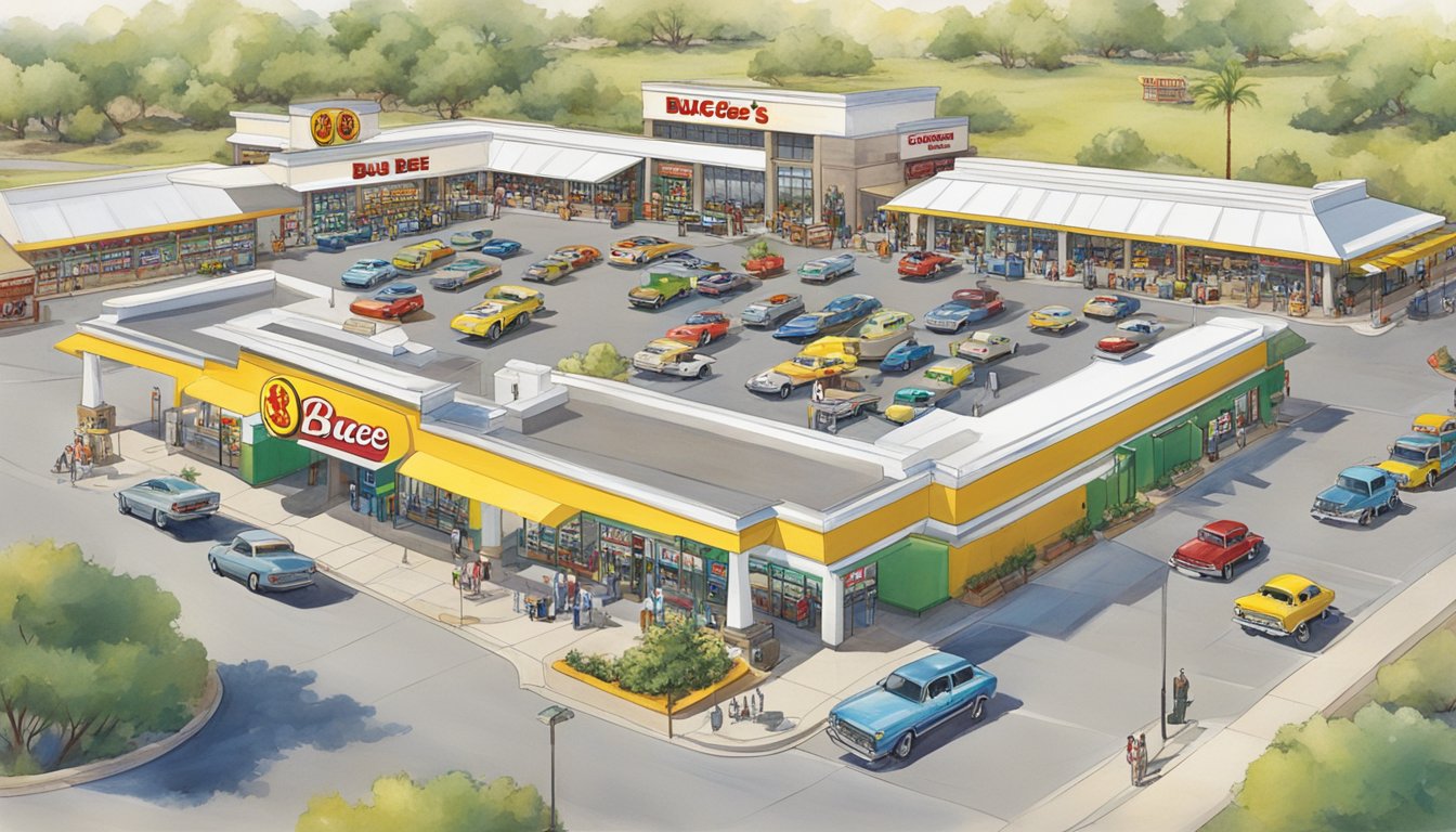 A bustling Buc-ee's in Arizona, with gas pumps, a convenience store, and a large parking lot filled with cars