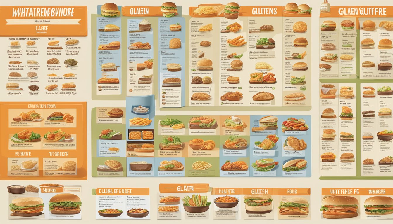 A variety of food options, including gluten-free and vegetarian choices, displayed on a menu at a Whataburger in Round Rock