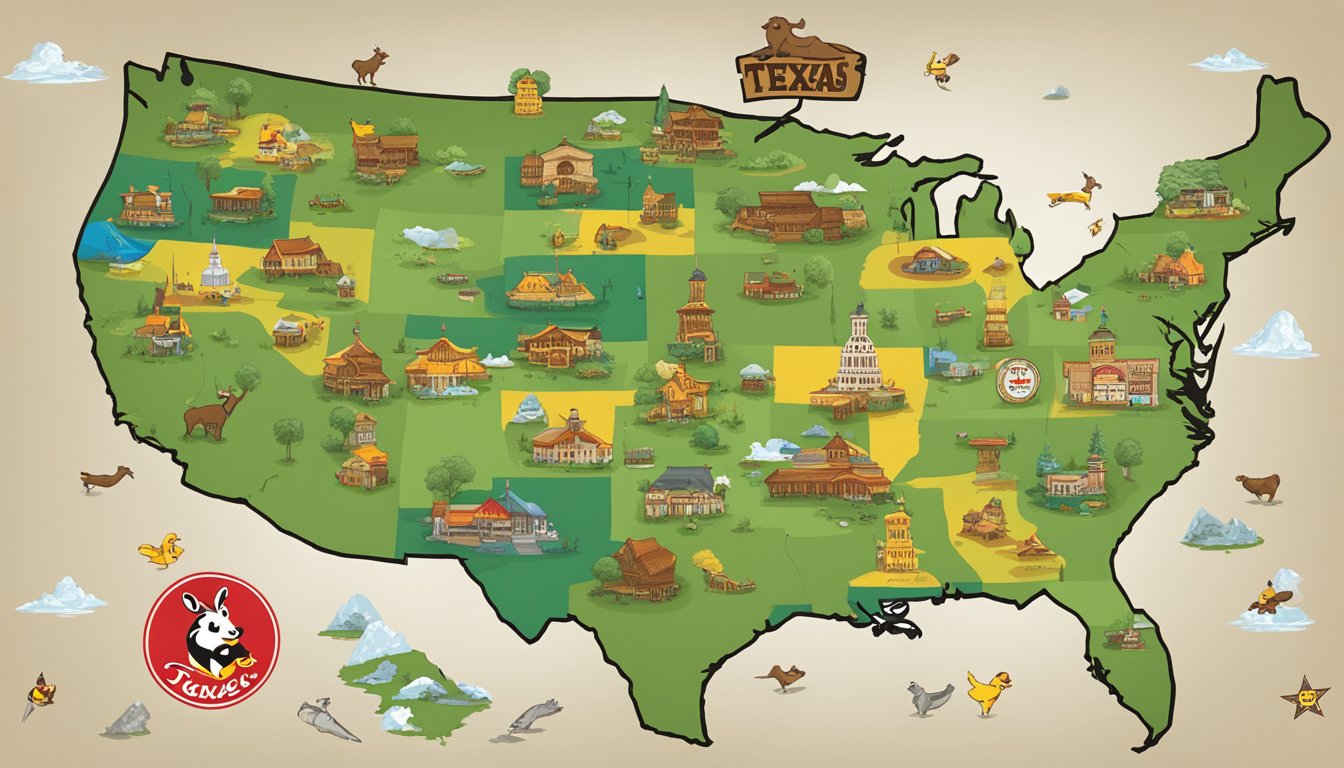 A map of Texas with multiple Buc-ee's locations marked with their iconic beaver logo