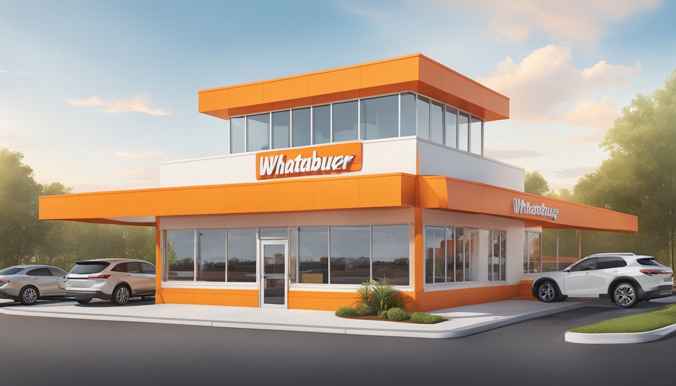 A Whataburger restaurant in Thomasville, GA, with its bright orange and white exterior, open for business during regular operating hours