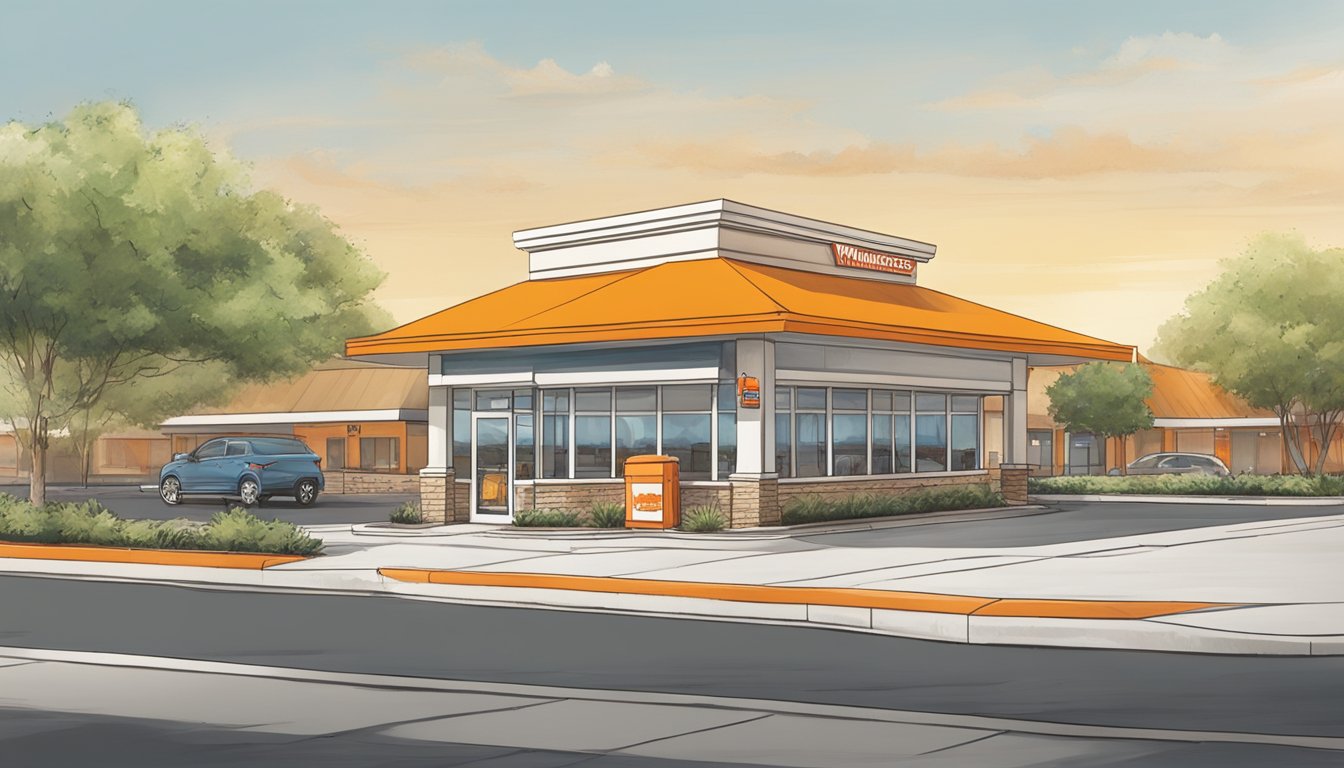 The Whataburger in San Marcos is easily accessible from the street, with a large parking lot and a bright, inviting exterior