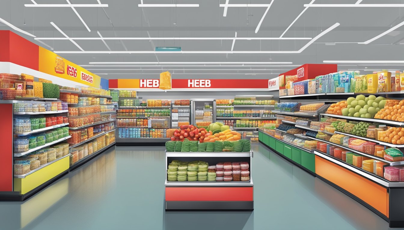 A colorful display of various products and services offered at a bustling heb store