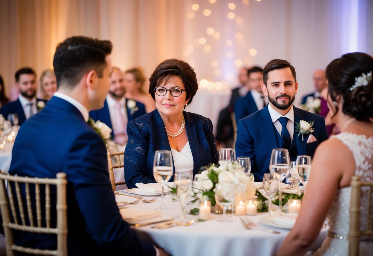 The groom's mother is responsible for overseeing the seating arrangements and ensuring that the reception area is beautifully decorated