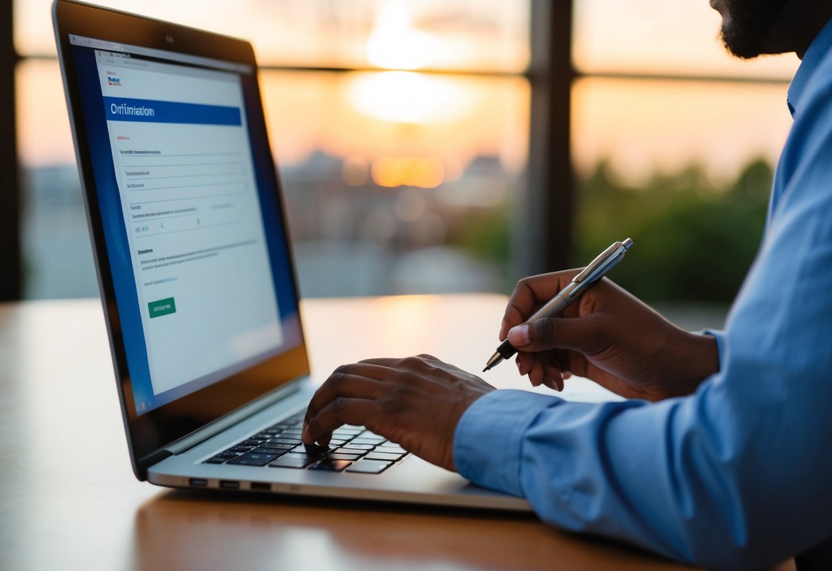A person completing an online ordination form on a laptop