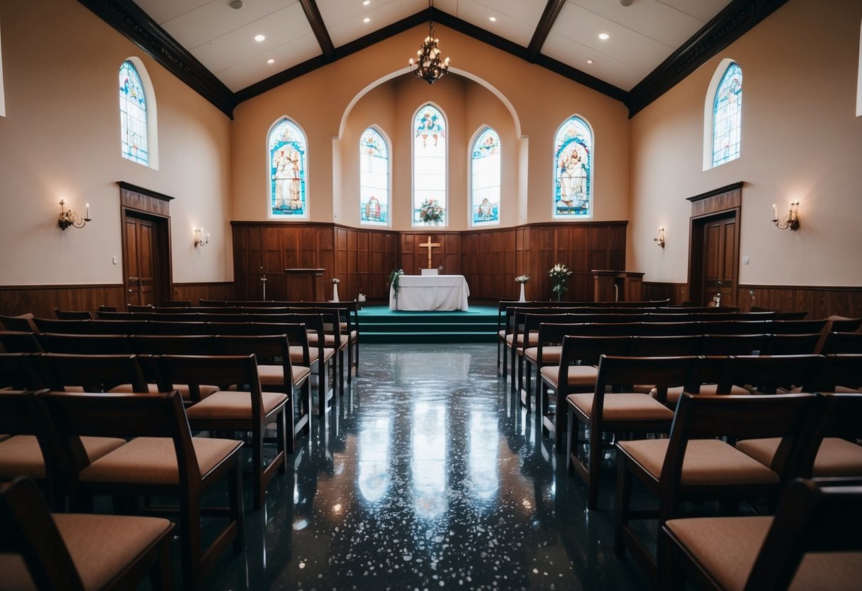 An empty wedding chapel on a rainy Monday in December