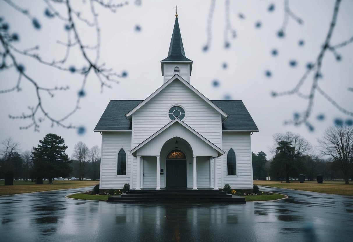 A deserted wedding chapel on a rainy Monday in February