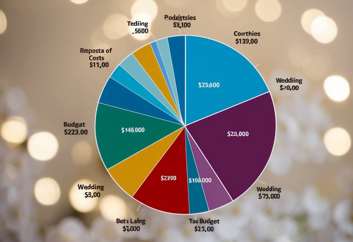 A wedding budget pie chart being divided into sections representing different responsibilities and costs
