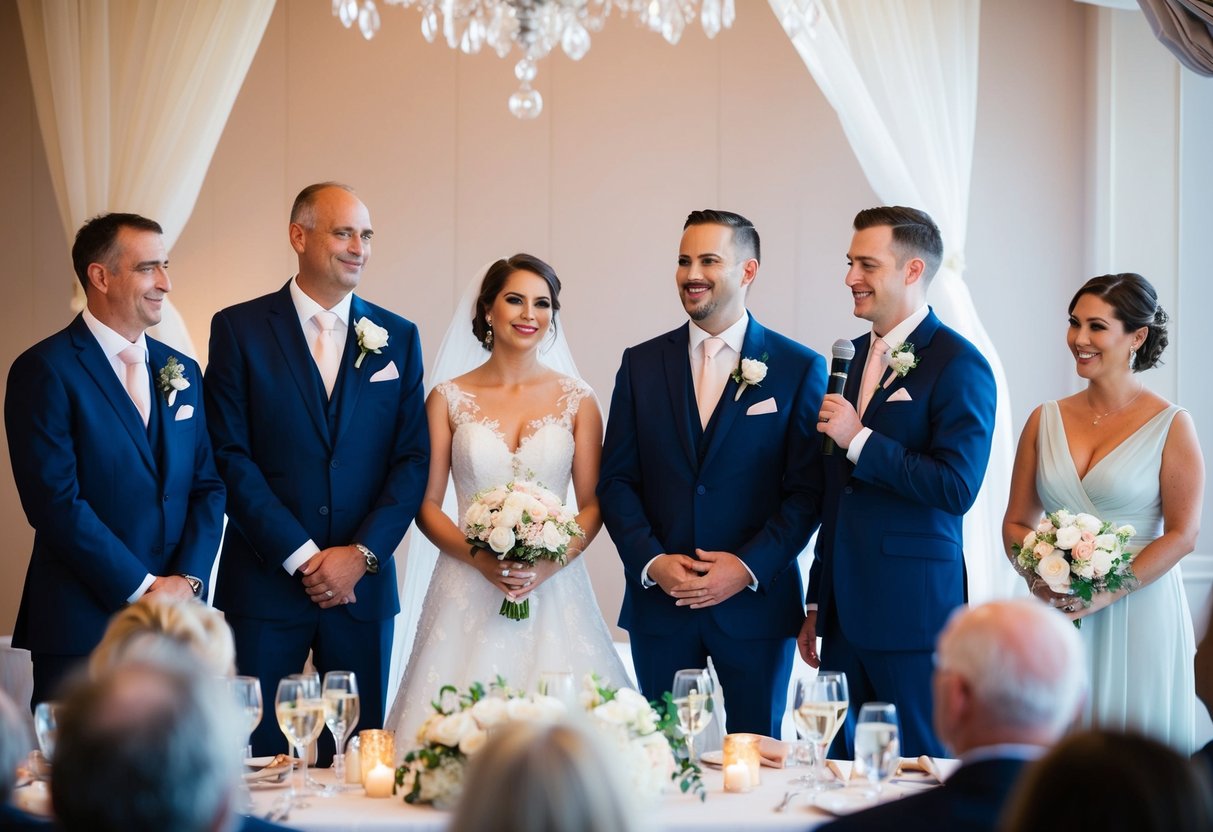 First, the father of the bride delivers a speech, followed by the groom, and then the best man. Finally, the maid of honor or bridesmaid may also give a speech