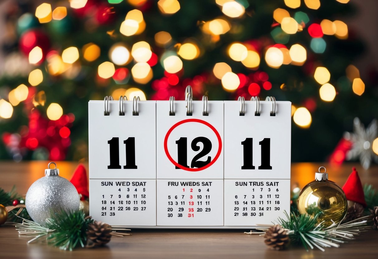 A calendar with a circled date, surrounded by festive decorations and symbols of celebration