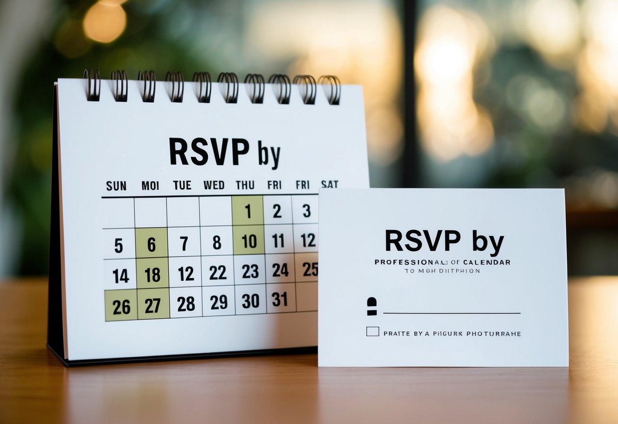 A calendar with a highlighted date and an invitation card with a "RSVP by" deadline