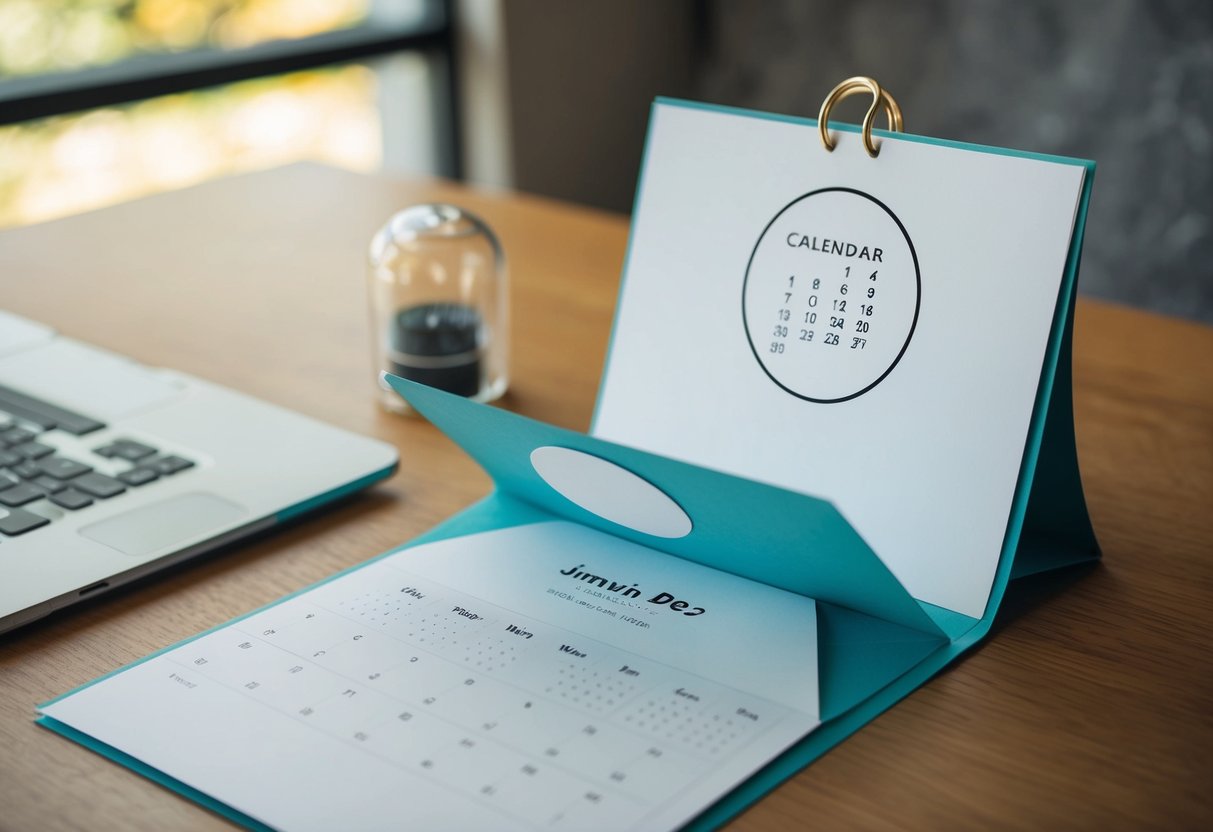 A calendar with a circled date and an open envelope with invitation inside