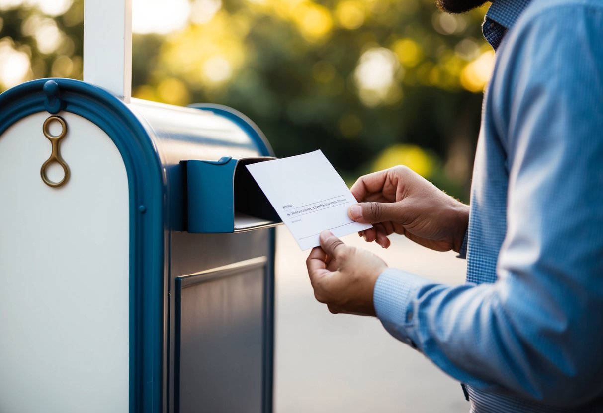 A person placing a registry card in a mailbox