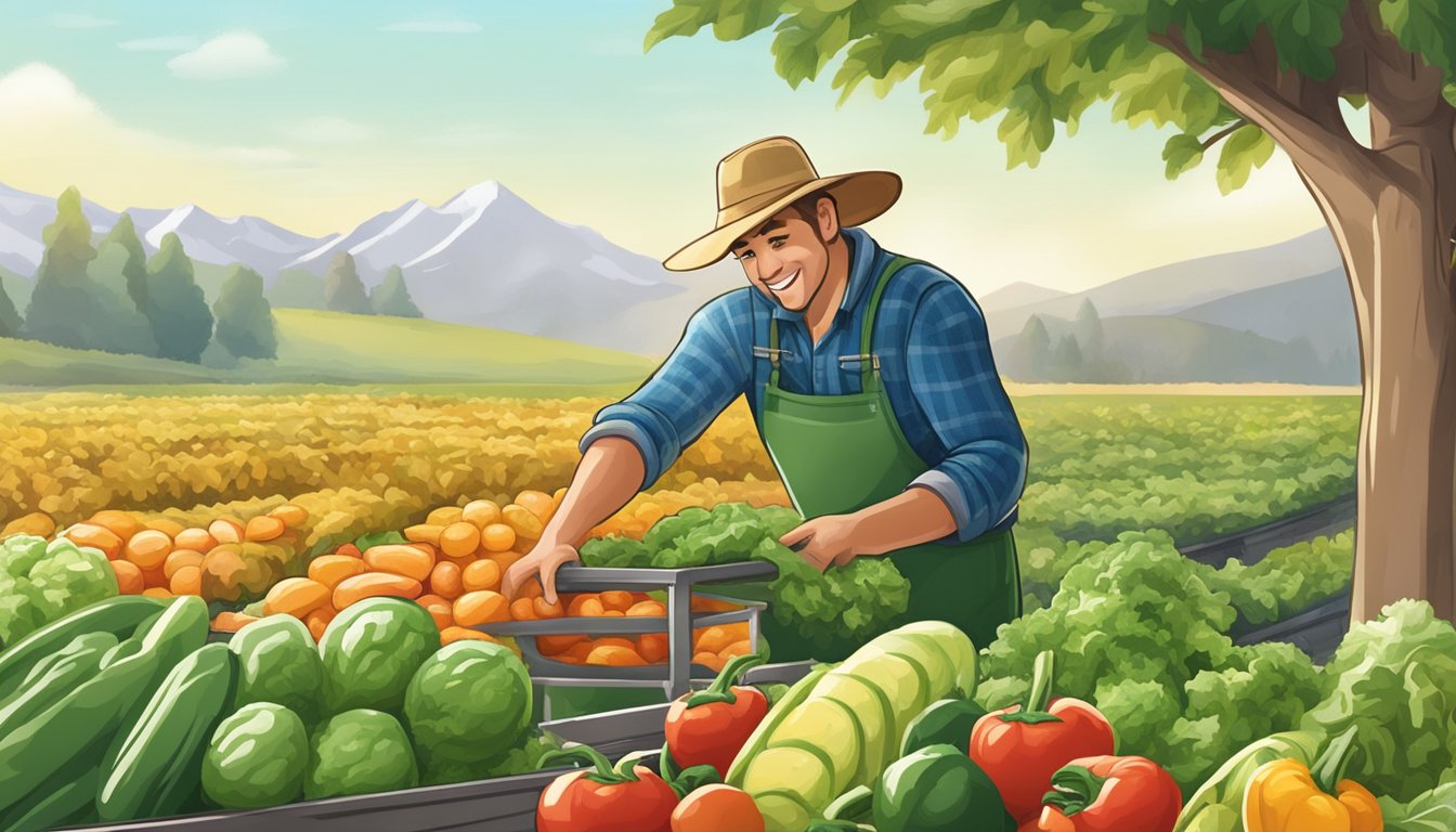 A farmer harvesting fresh vegetables for a frozen breakfast sandwich