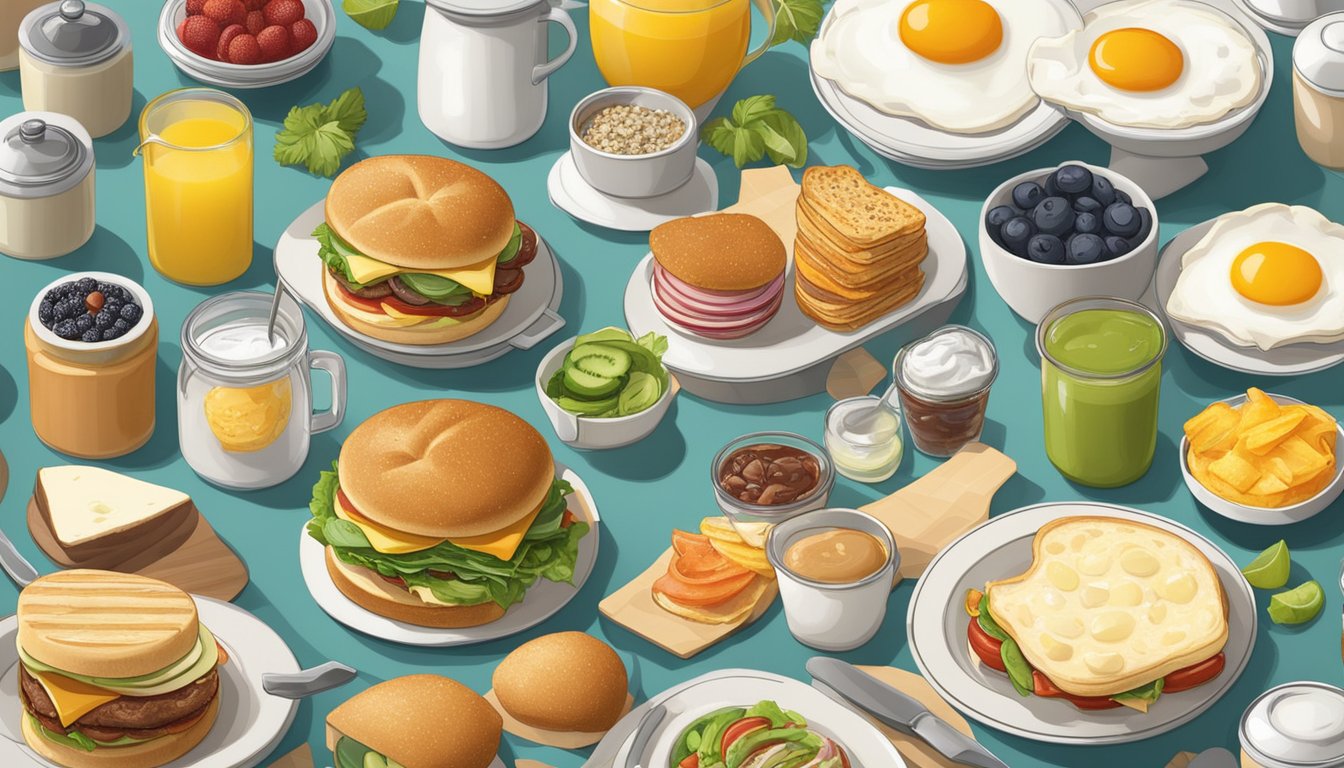 A kirkland breakfast sandwich surrounded by various alternative breakfast options on a kitchen counter