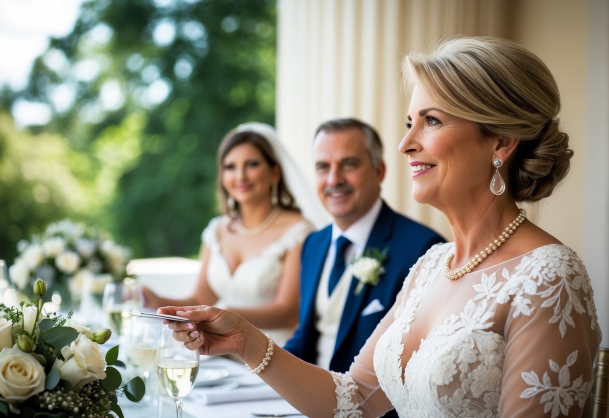 The mother of the bride organizes and oversees the financial and logistical contributions on the wedding day