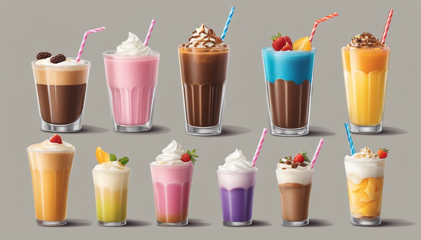 A timeline of Sonic's breakfast drinks, starting with classic milkshakes and evolving into a variety of smoothies and specialty coffee drinks