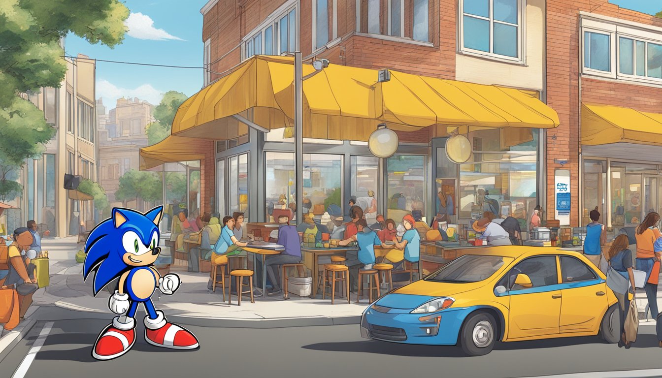 A bustling breakfast community with various brand collaborations, featuring Sonic's logo prominently displayed