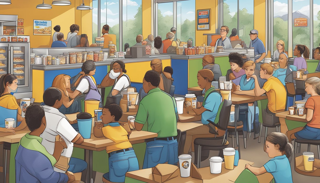 A bustling breakfast rush at Sonic with a variety of coffee selections appealing to different age groups