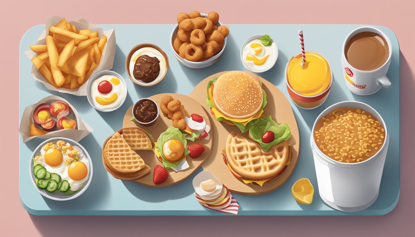 A table with various international fast-food breakfast items, including Sonic's offerings, arranged for comparison