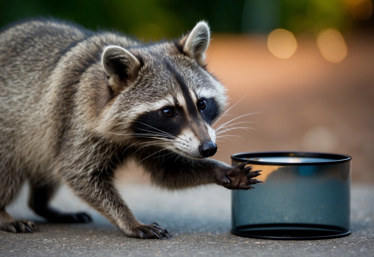A raccoon's paw touches an object, causing a reaction