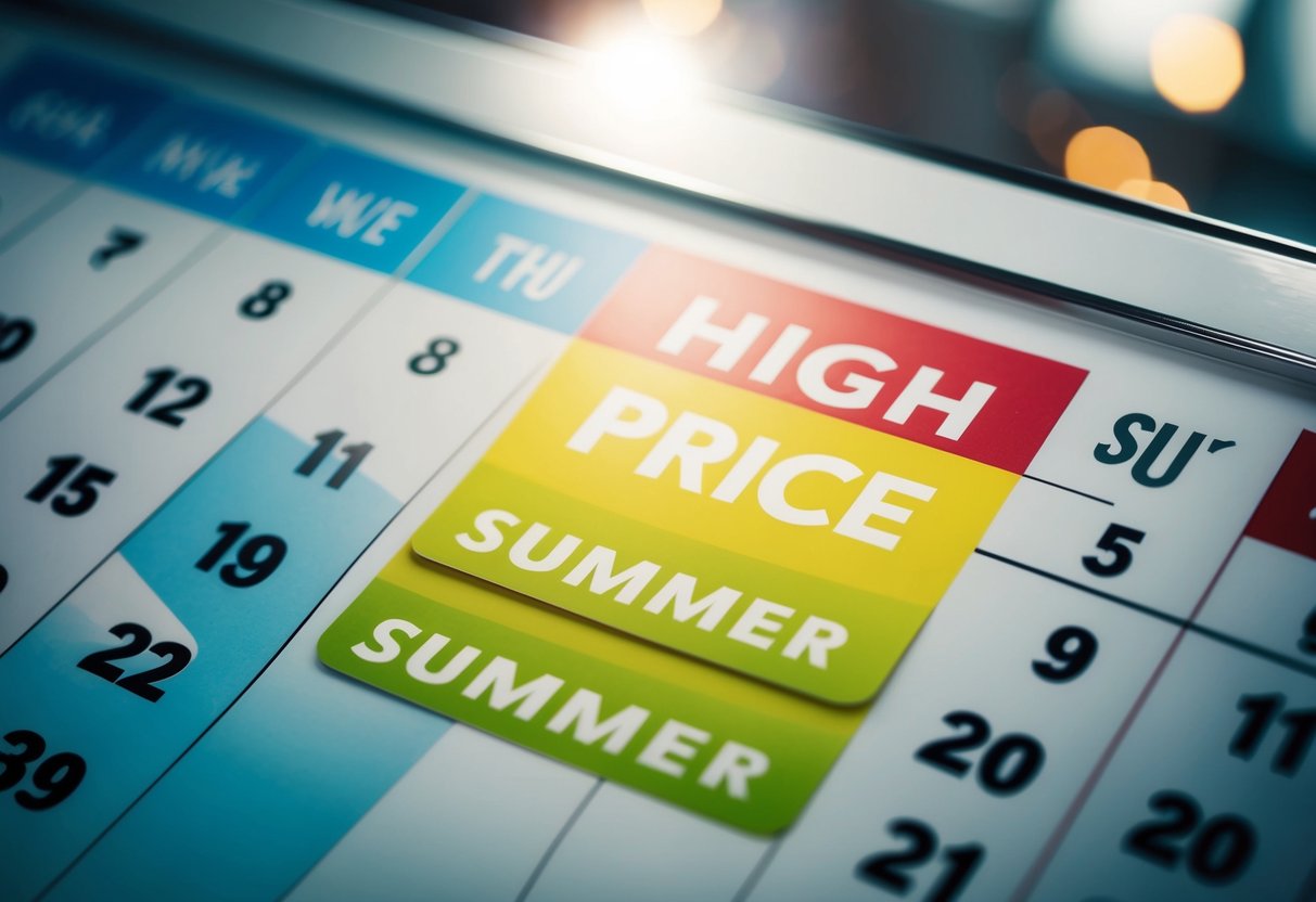 A calendar with high prices marked in the summer months